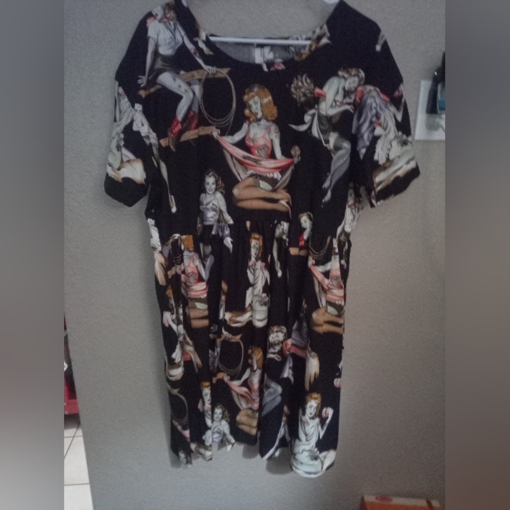 Blue and Black Asymmetrical Sundress with Crew Neck